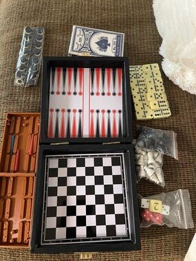 Portable Travel Board Game Set in Black and Red - Multi-Game Play